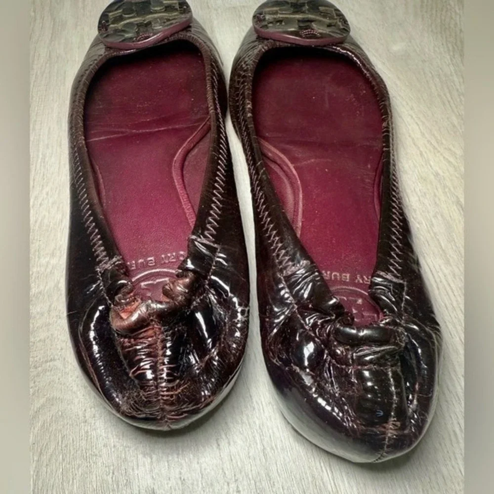 Tory Burch Women Brown Patent Leather Ballet Flats Shoes Size‎ 7